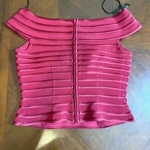 Vintage Y2K JS Collections Bandage Top Off‎ Shoulder Burgundy Size 8